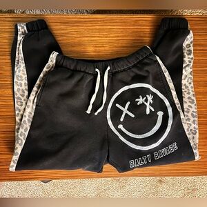 Salty Savage Spliced Smile Leopard Stripe Sweats